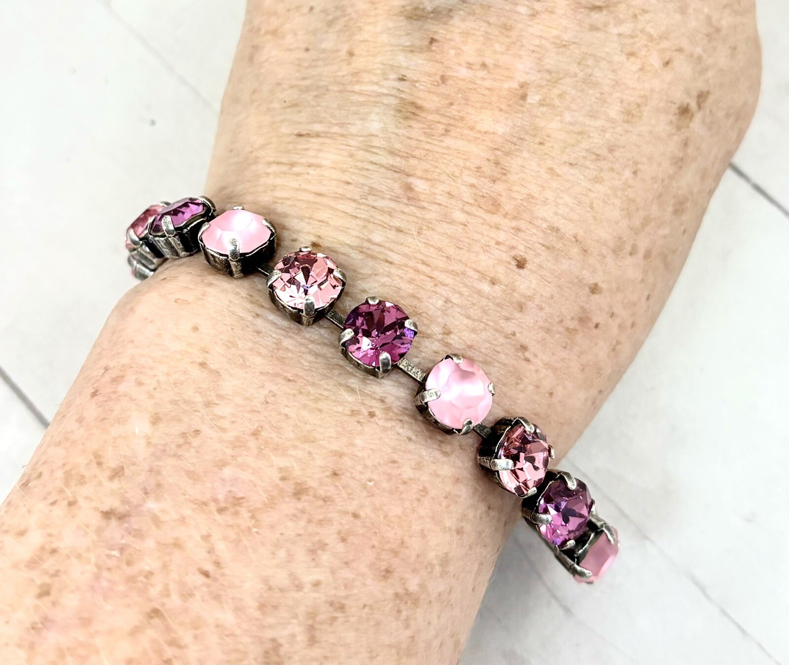 Frosted DARK PINK Cup Chain Bracelet made with Dark Pink Austrian Crystals