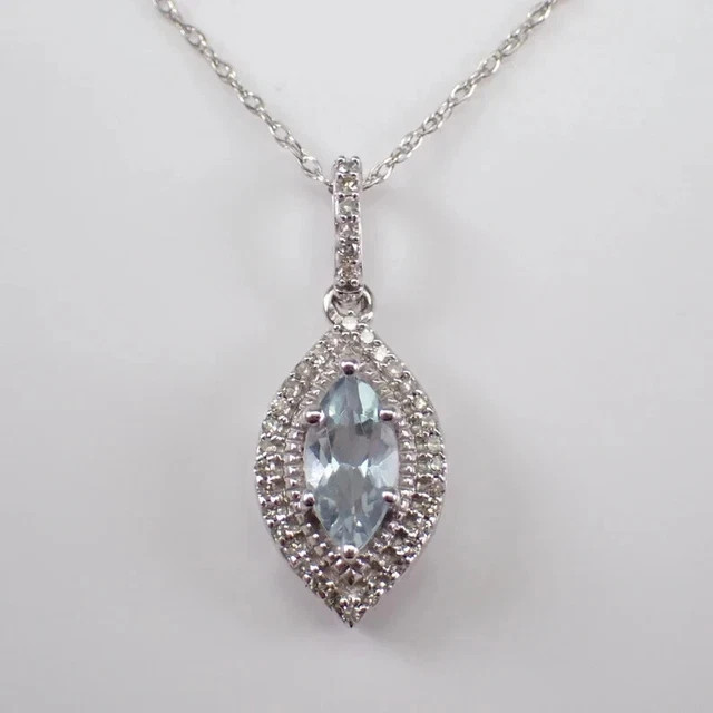 Lab Created Aquamarine 3.10Ct Marquise Cut Halo Pendant 925 Sterling Silver