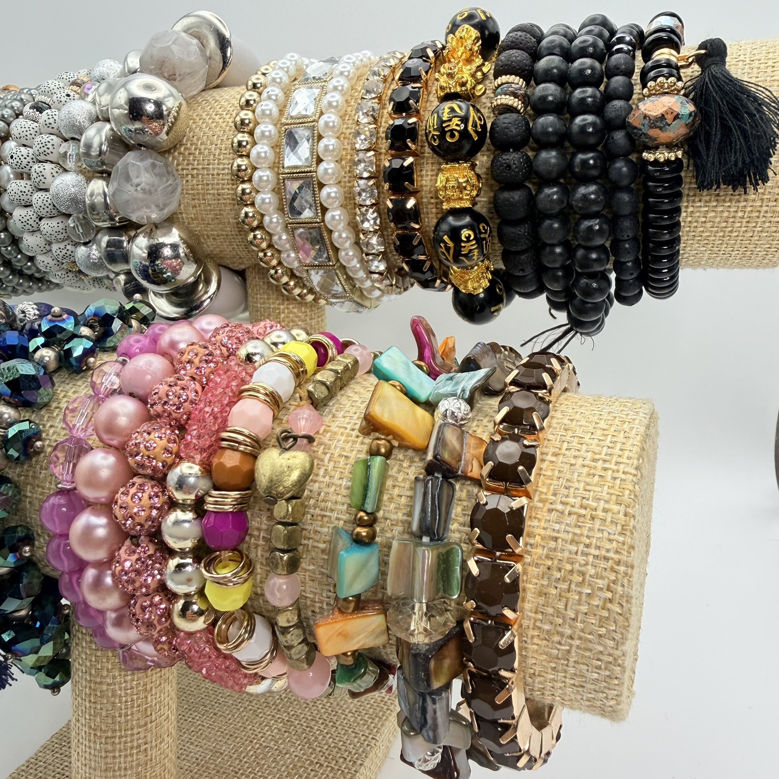 Vintage To Now Stretch Bracelets Mixed Beaded Glass Rhinestone Boho Bundle