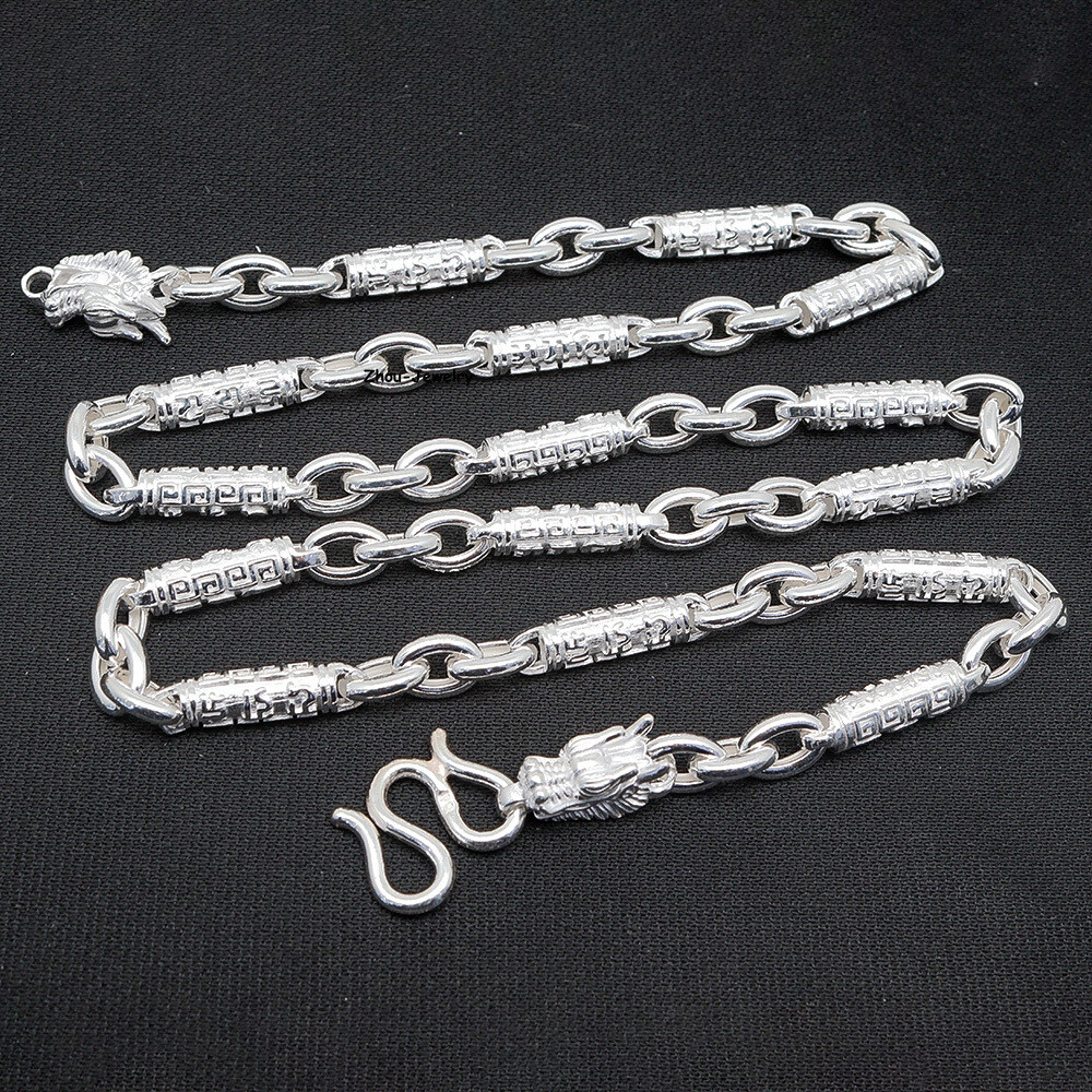 Pure S999 Fine Silver 999 Chain 6mm Cable Link Dragon Head Necklace 44-45g