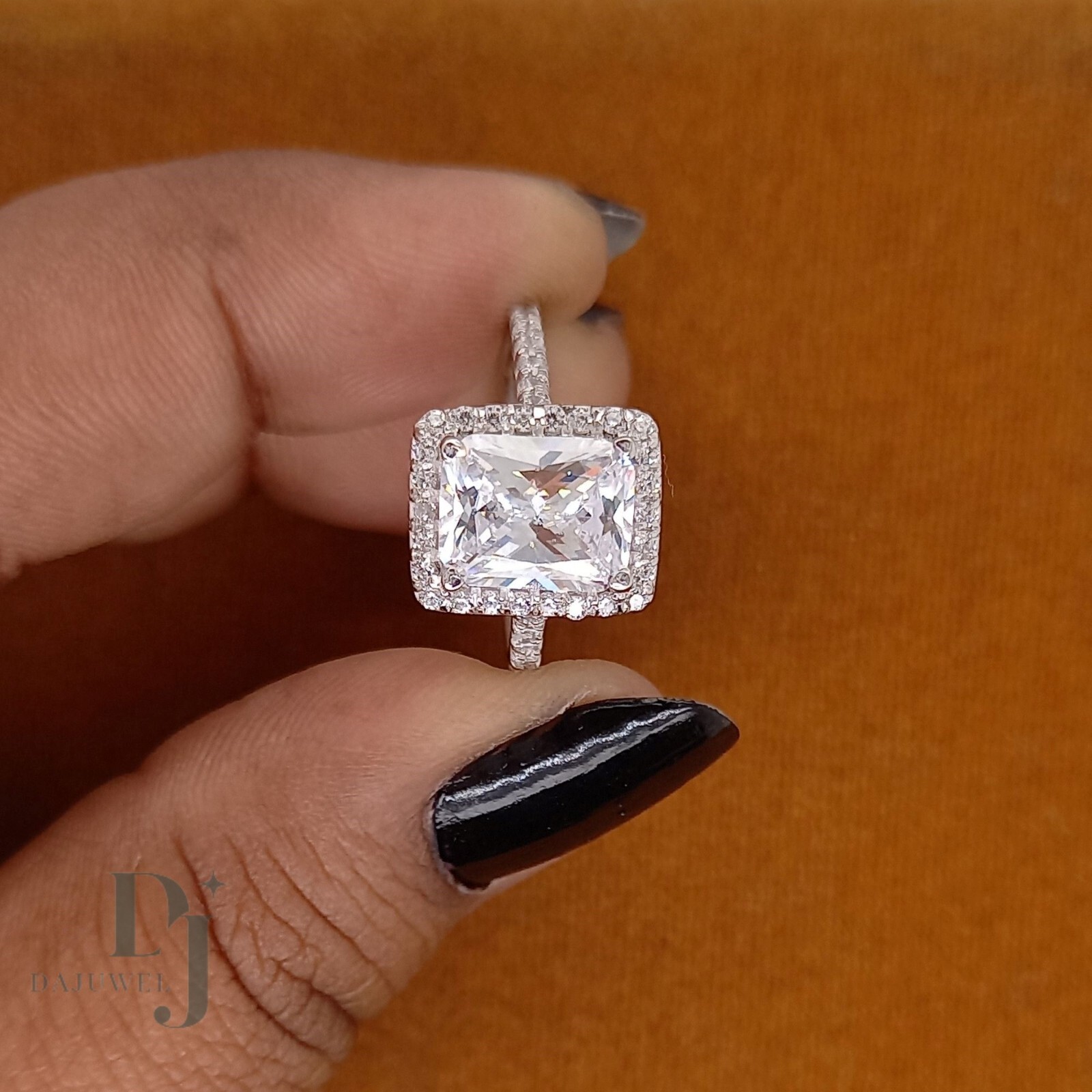3 Carat Radiant Cut Moissanite Halo Wedding Engagement Ring Solid 14K White Gold