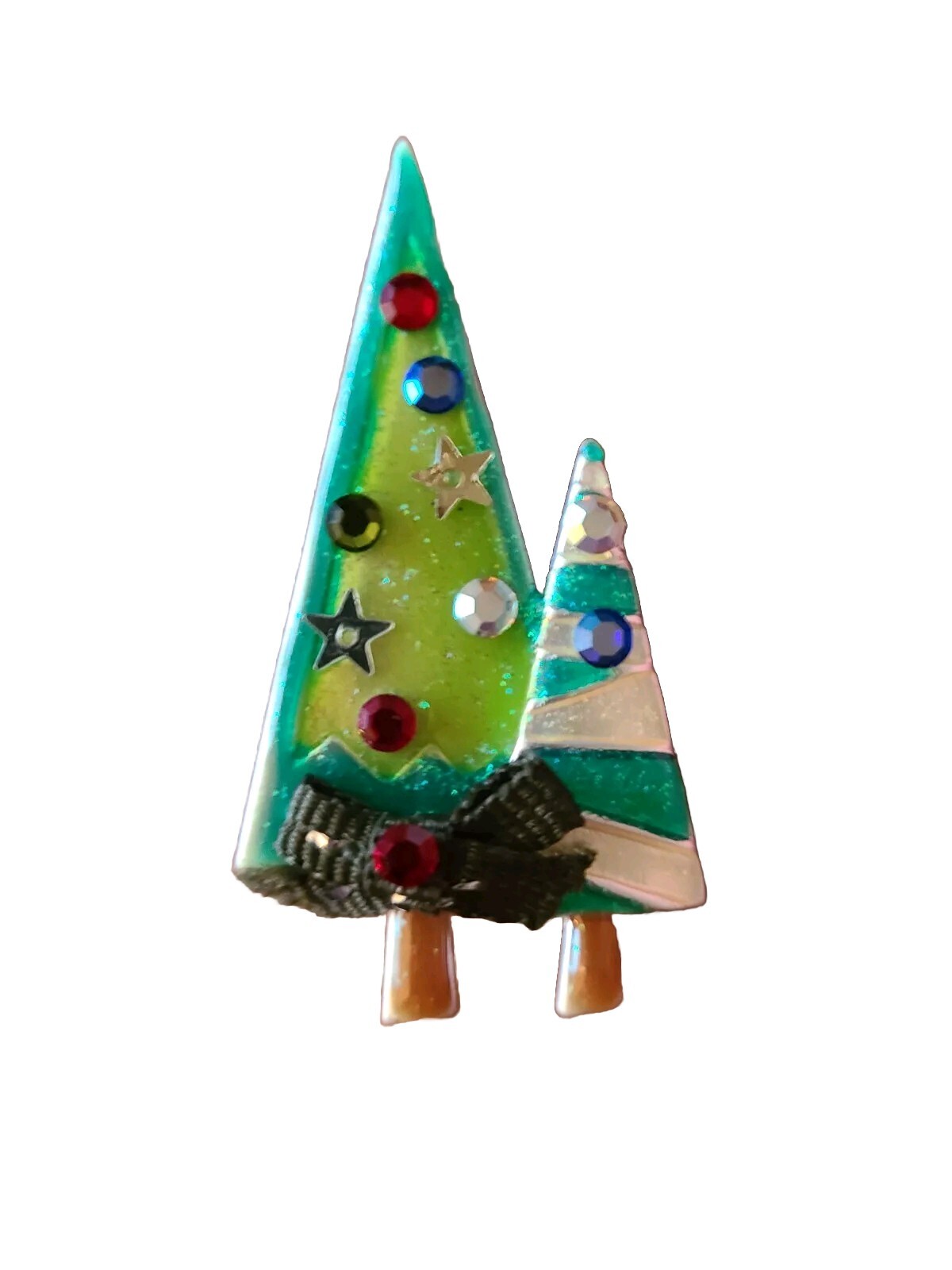 Retro Style AJMC Silver Tone Christmas Trees Pin Brooch 2.5 In. Whimsical Artsy