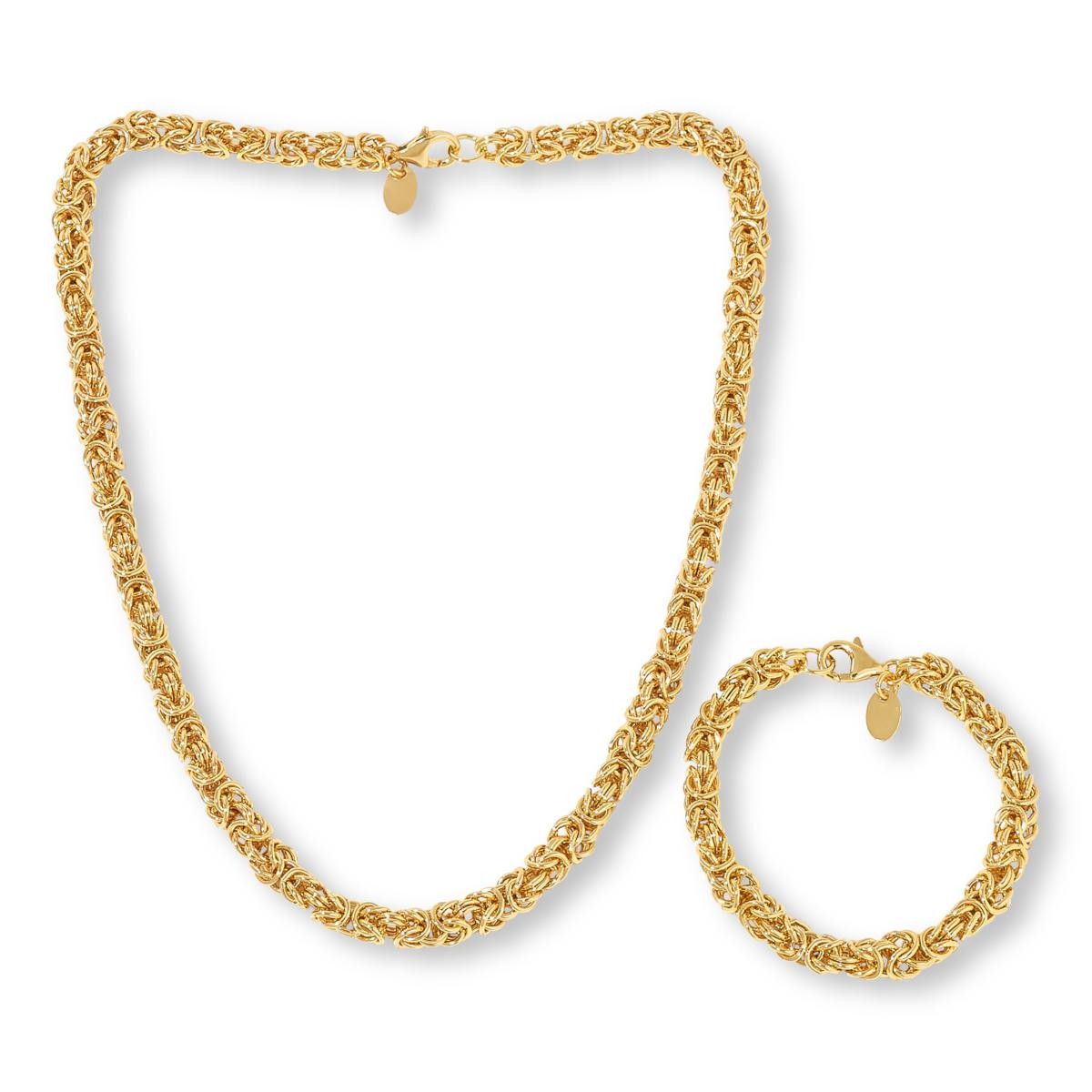 Bellezza Bronze Byzantine Chain Necklace & Bracelet 2-piece Set, 18″ 6-3/4″