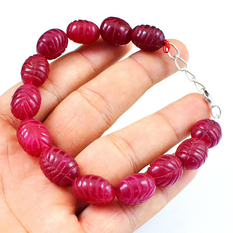 190.00 Cts Earth Mined 8 Inches Long Oval Shape Red Ruby Beads Bracelet NK 01E99