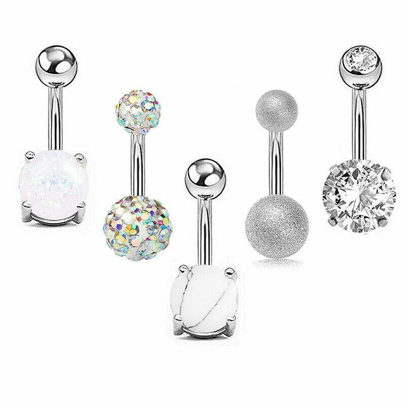 14G Dangle Belly Button Rings 3-10PCS Surgical Steel Gems Curved Navel Rings Set