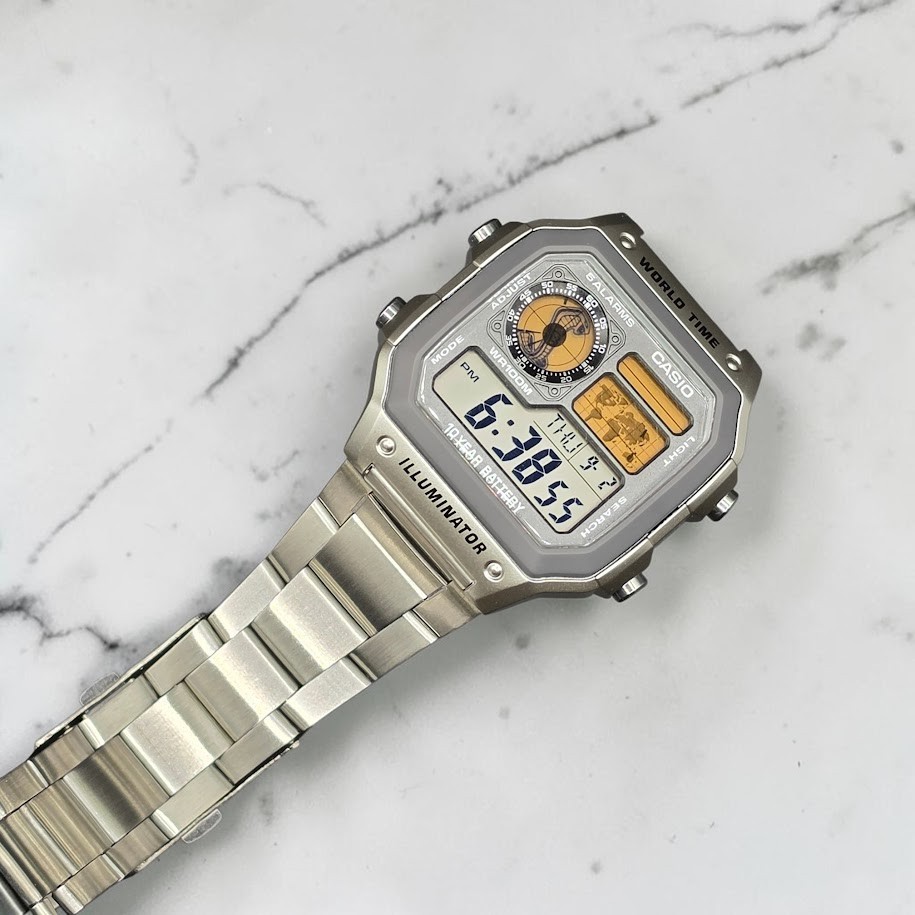 Silver CASIO AE-1200WHD. Royale Watch Mod. Shelby Cobra Gold Filter