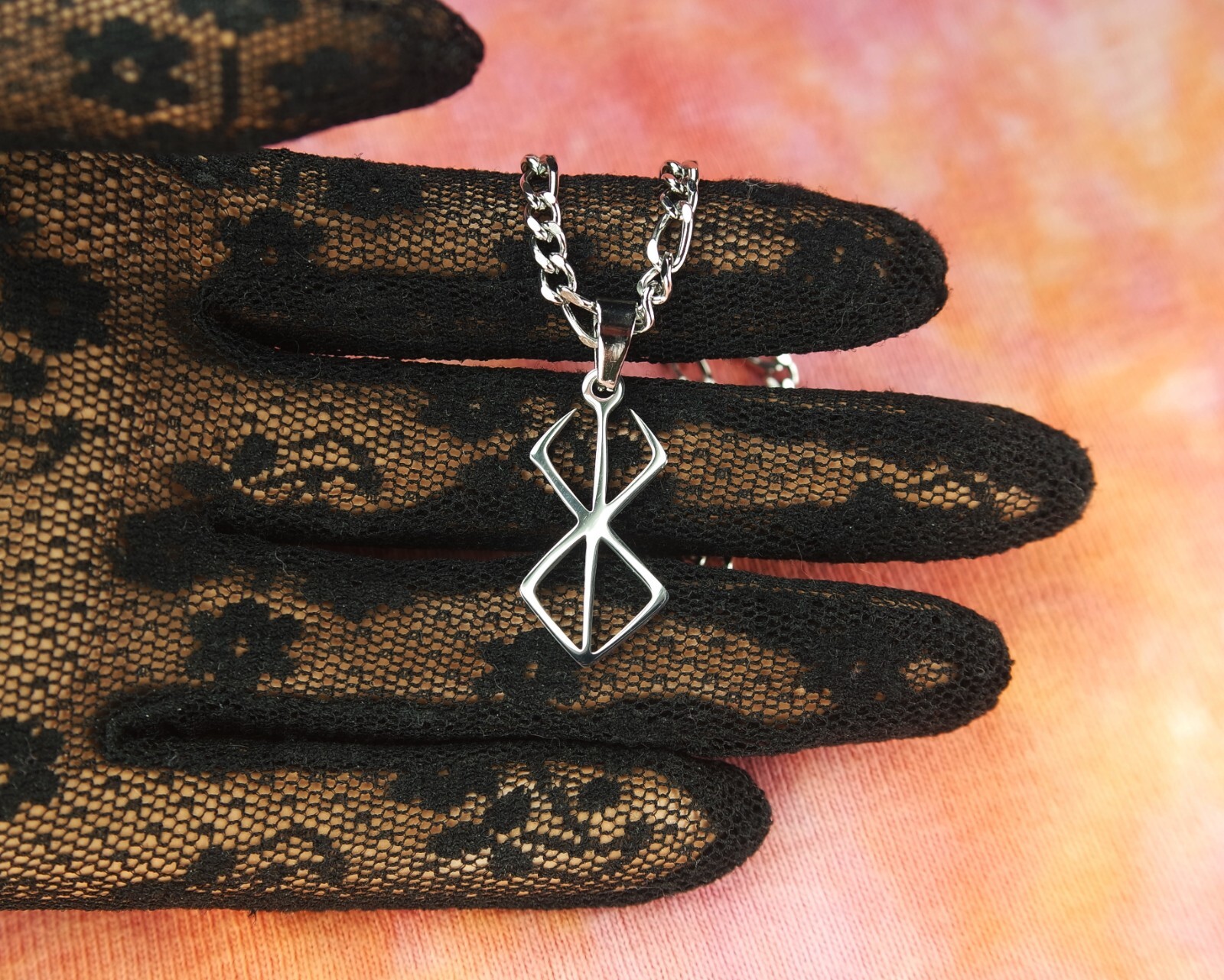 Berserker Rune Necklace with Figaro Chain, Waterproof Hypo Allergenic Stainless