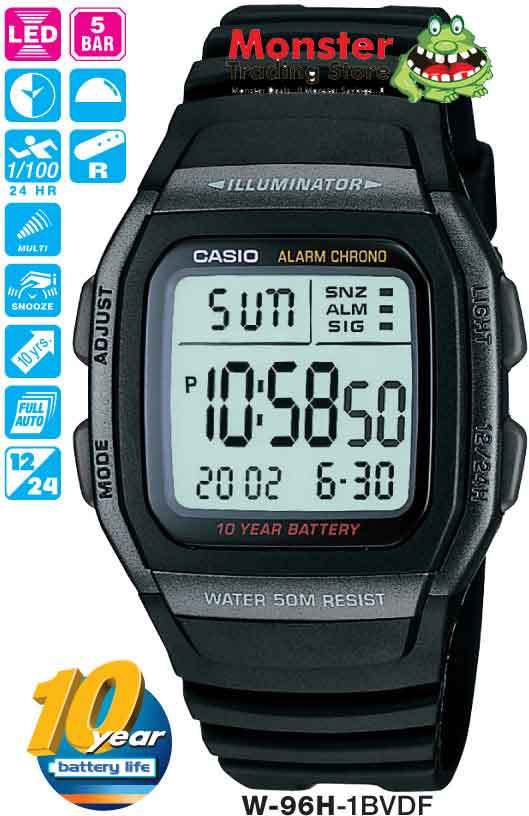 CASIO WATCH W-96H-1BV W96H W-96H W-96 50-METRES 12-MONTH WARRANTY
