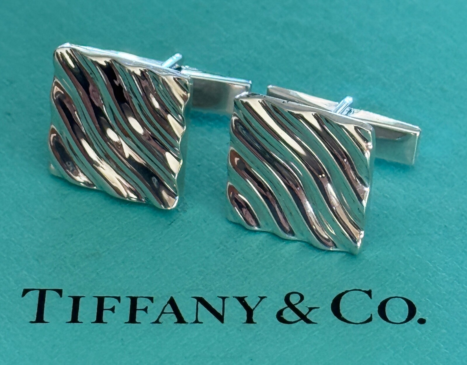 Tiffany & Co. Cufflinks Square Wave Sterling Silver 925 Vintage