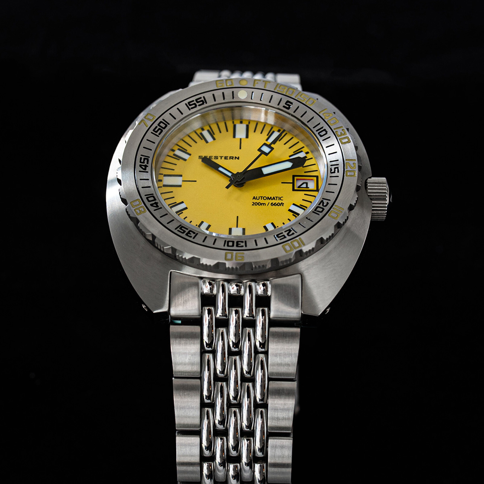 Seestern V3 42MM SUB 300T LUME DATE Bezel 200m DIVER’S Mens Sport Watch YELLOW