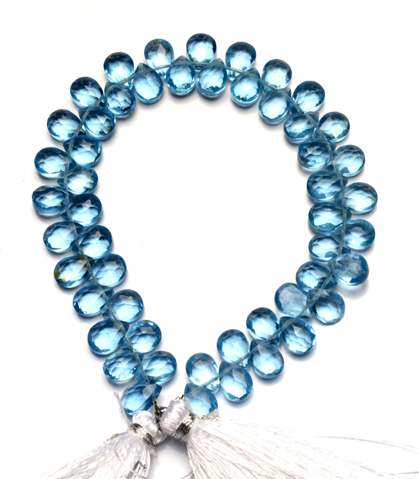 Teal Aquamarine Color Quartz 7x5mm Approx. Size Faceted Pear Briolette Beads 7″