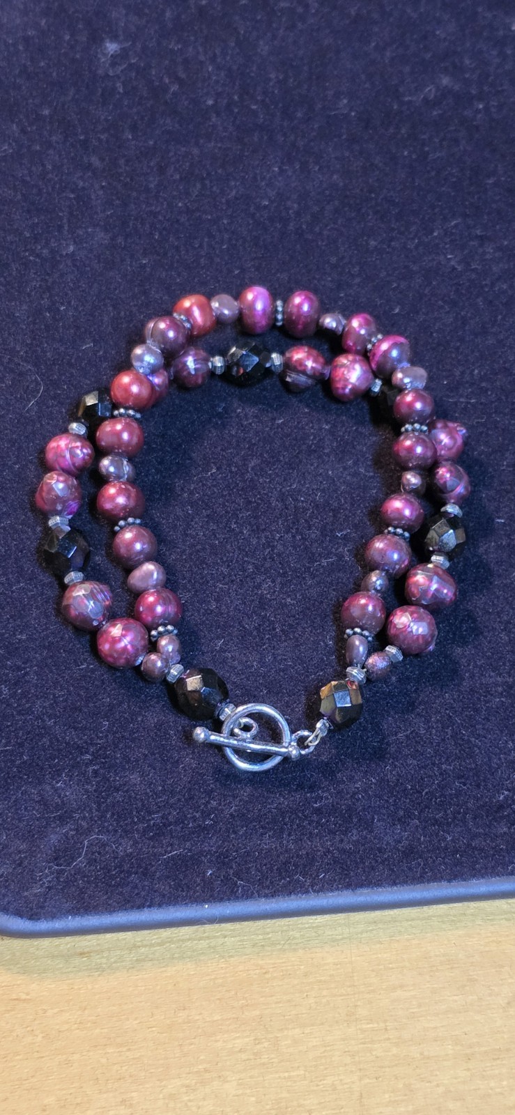Sterling Silver 925 Burgundy Preals Dubble Strand Bracelet Toogel Clasp