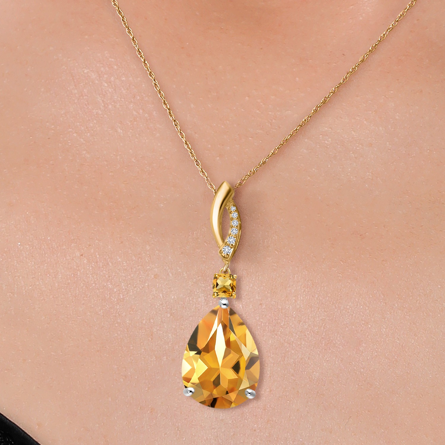 925 Silver and 10K Yellow Gold Citrine and Lab Grown Diamond Pendant Necklace