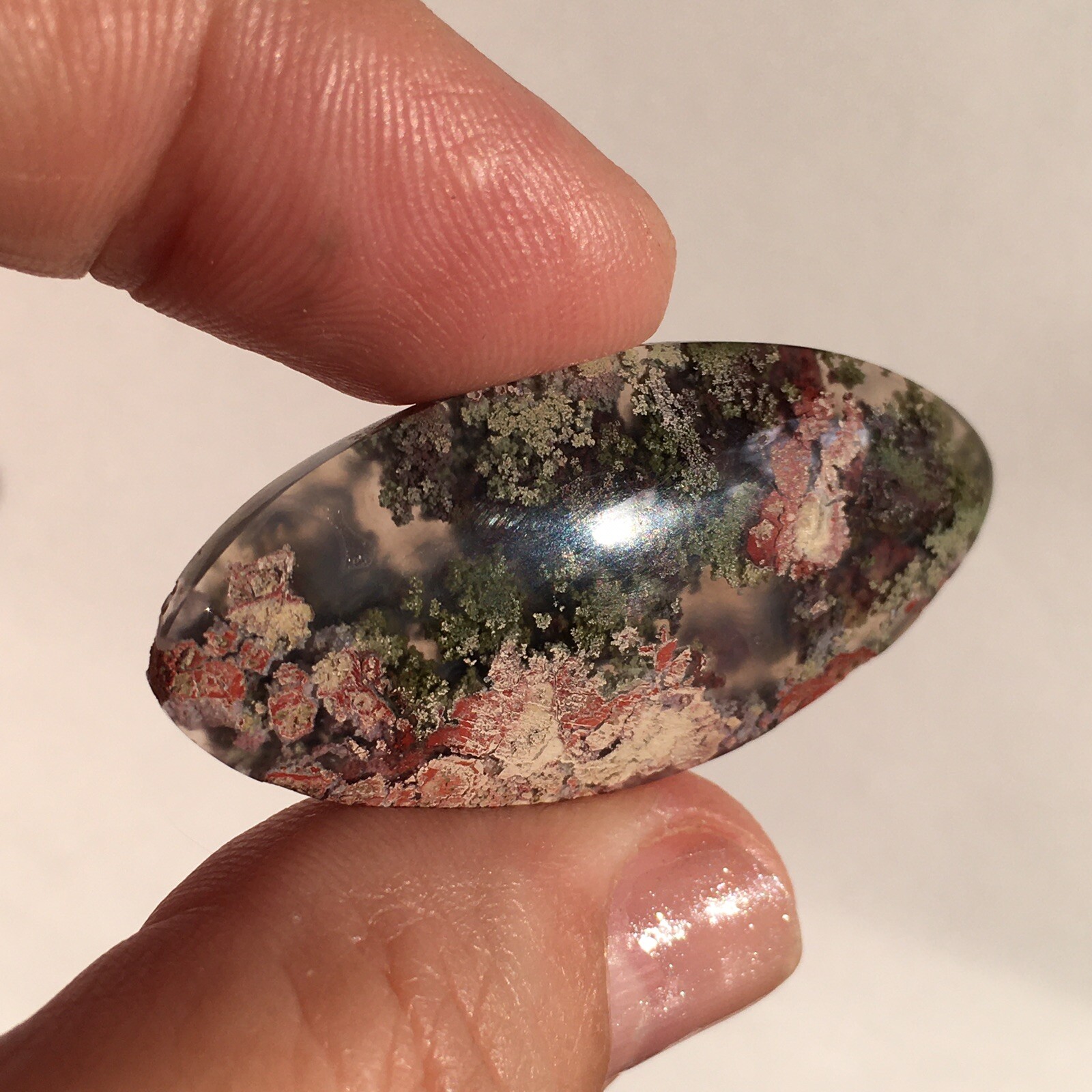42.8×19.6x6mm Fine Garden Moss Agate Oval Cabochon Loose Picture Stone