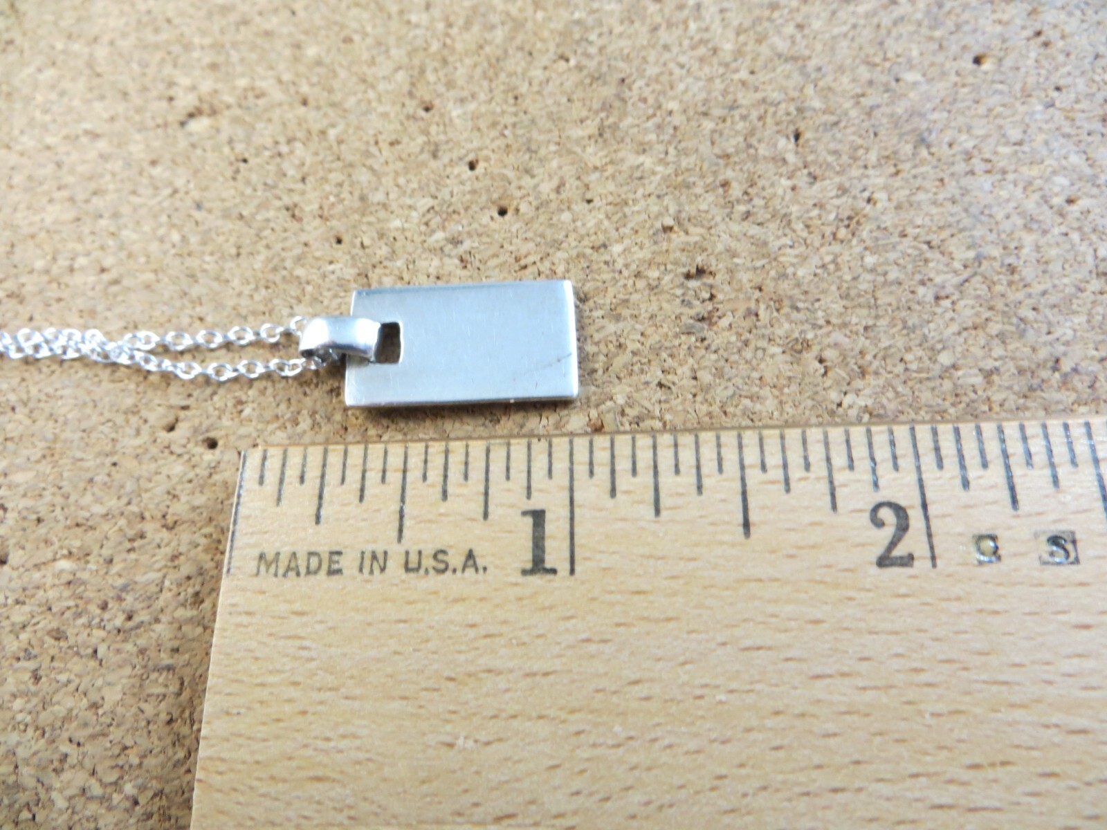 Vintage Sterling Silver Rectangular 1″ Bar Pendant Chain Necklace #128