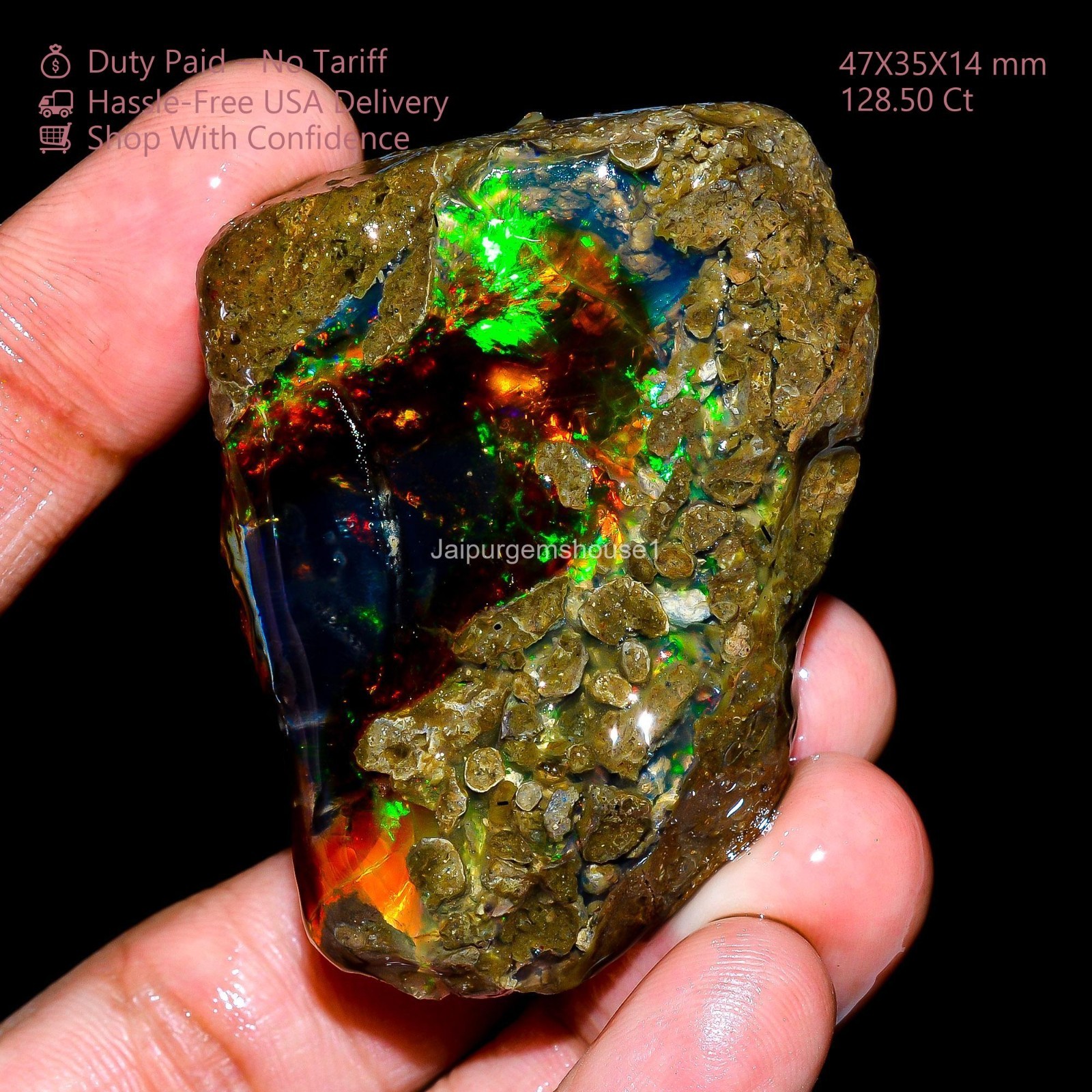 128.50 Cts Natural Ethiopian Welo Fire Oil Opal Handcrafted Rough 47X35X14 mm