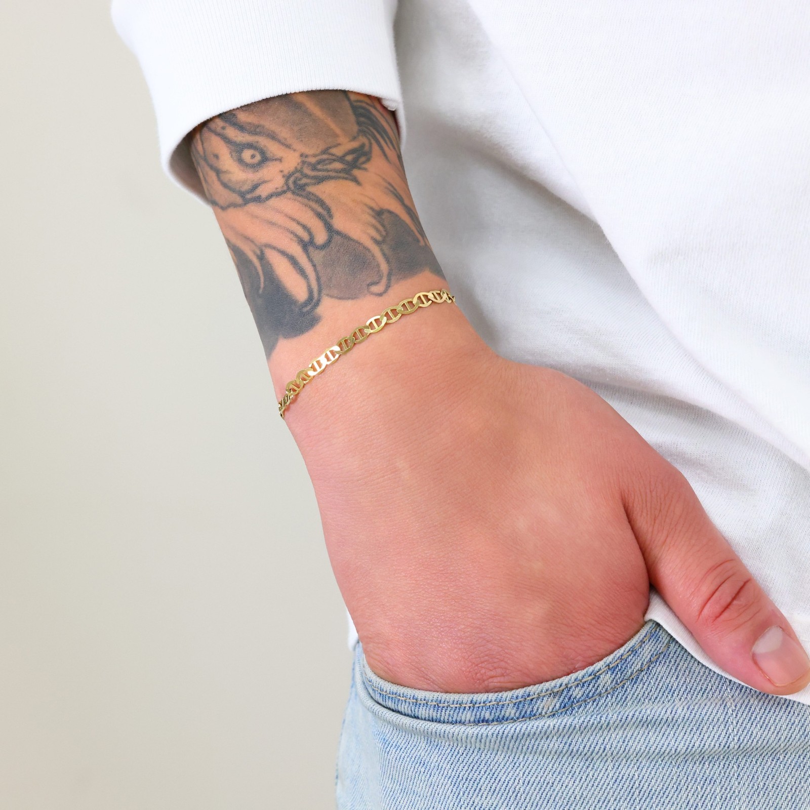 14K Yellow Gold Solid 4mm Mariner Anchor Link Chain Bracelet 7″ 7.5″ 8″ 8.5″ 9″