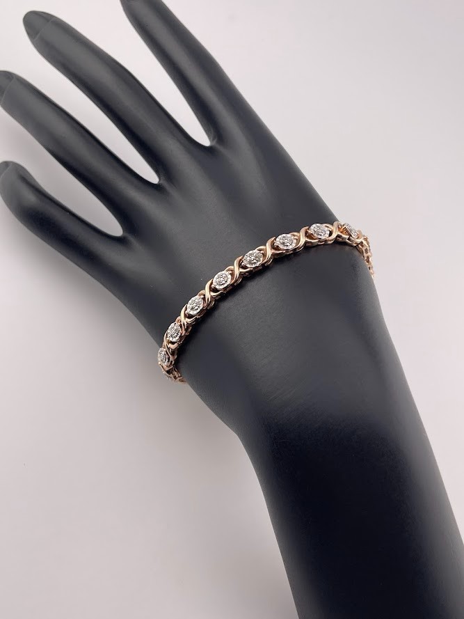 UNIQUE DESIGNS ROSE GOLD OVER 925 STERLING SILVER TENNIS BRACELET 7″ 3339