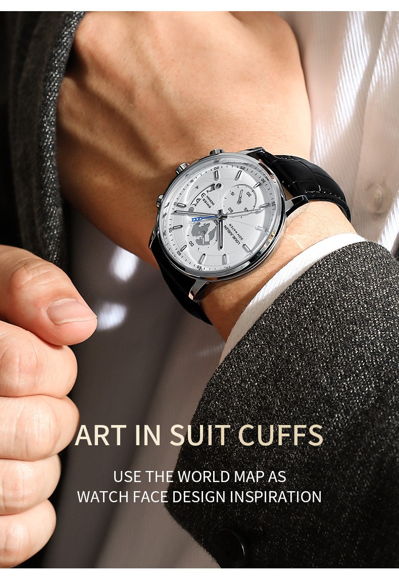 Men Genuine leather Watch Stainless Quartz Multi-functional Classic Wristwatch