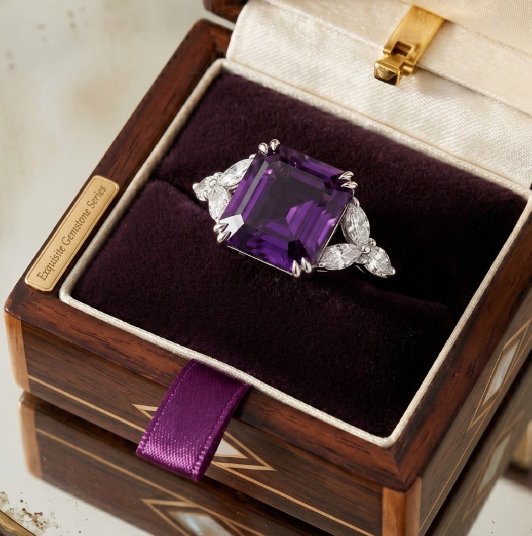 RARE 5.30 Ct Certified Asscher Cut Purple Natural Diamond Ring White Gold Finish