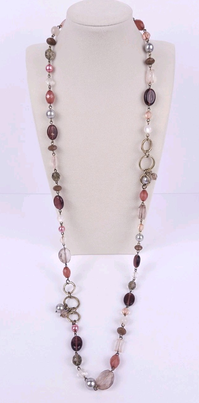 Lia Sophia Pink Mauve Wrapable Beaded Necklace Faux Pearl Goldtone Silvertone