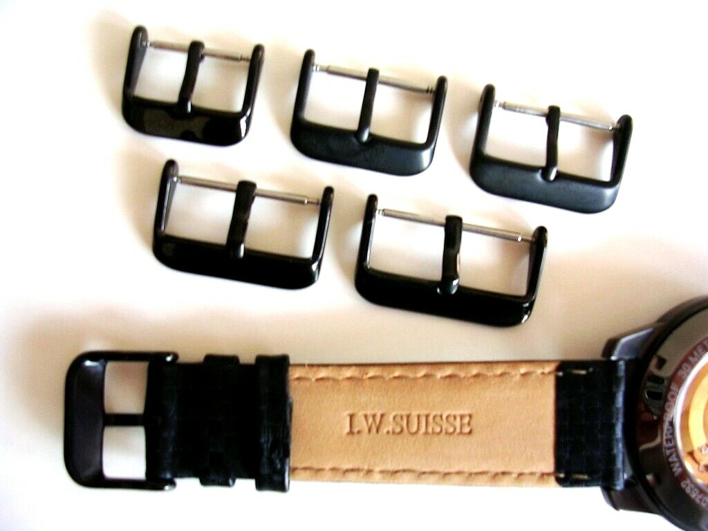 20mm Black PVD Buckle 316L SS Round Tongue Military Sport IW SUISSE 18 22 24 26