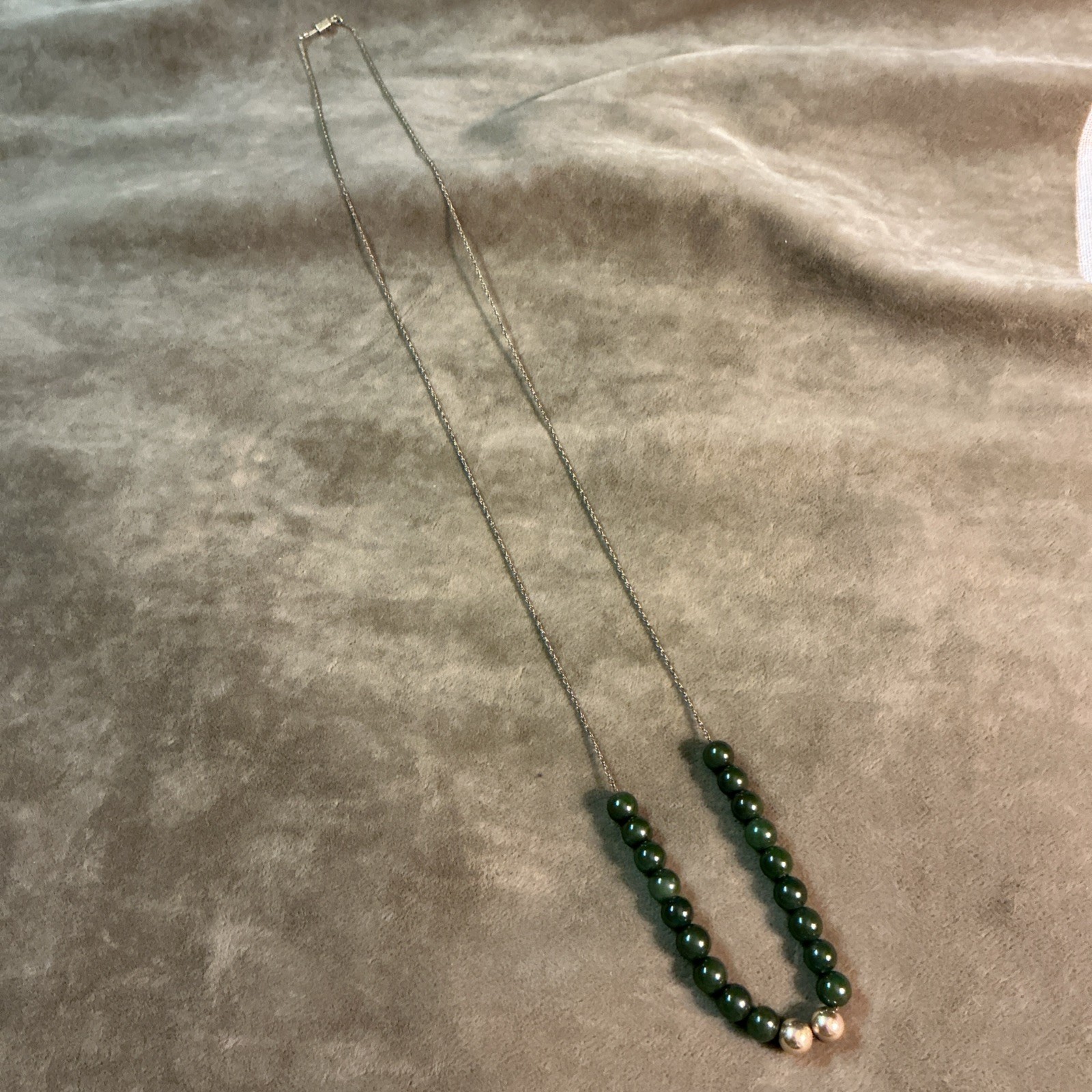 14 Karat Gold Filled Long Chain Necklace With Green Jade Stone Beads