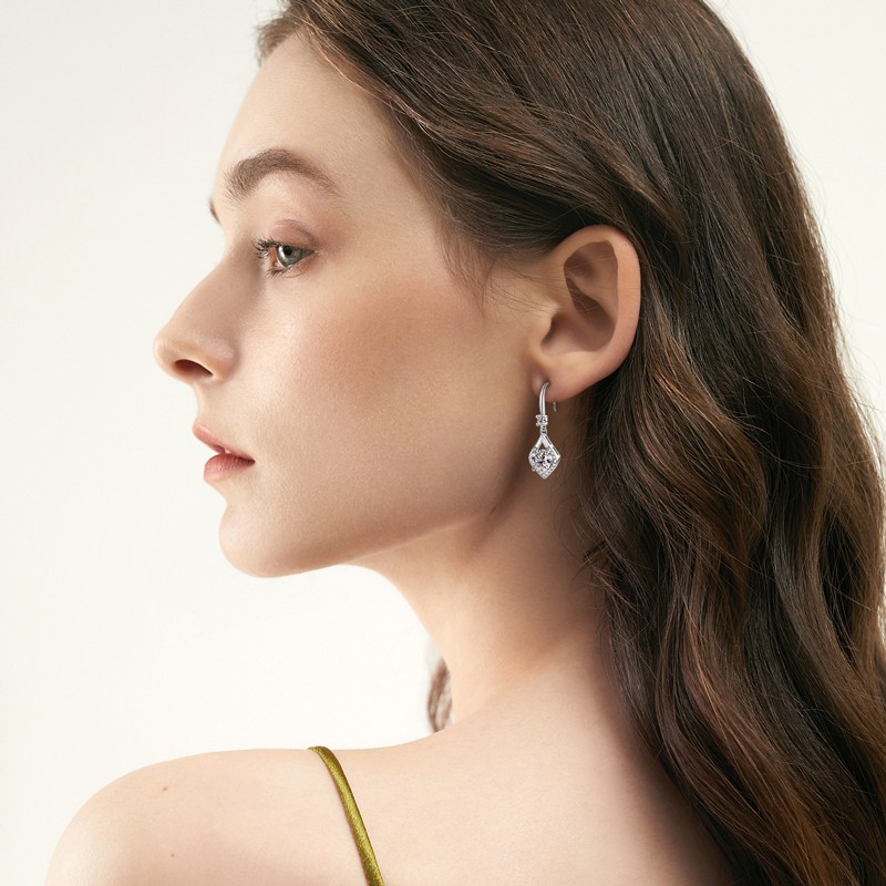 1ct 2ct Moissanite Earrings Sterling Silver Dangle Teardrop Hook GRA Certified