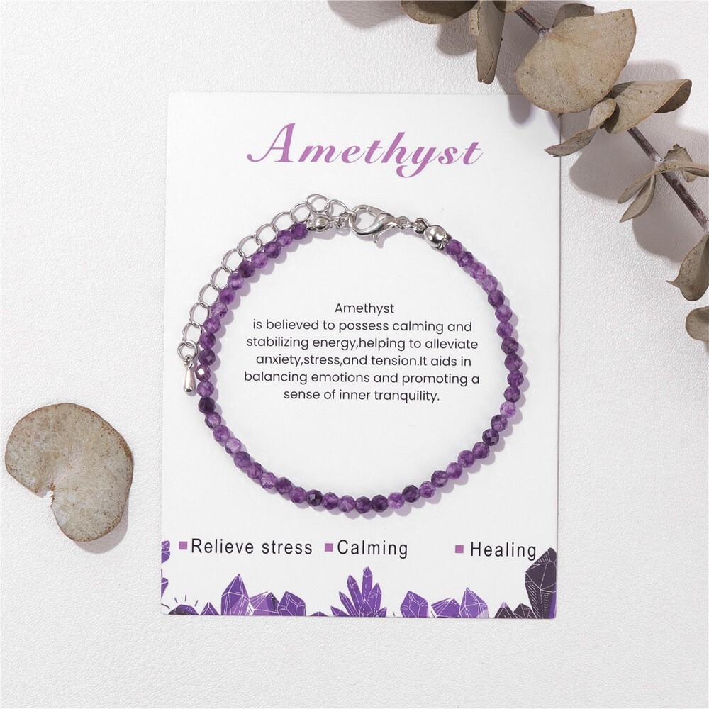 Natural Amethyst Gemstone Beads Healing Calming Dainty Women Crystal Bracelet
