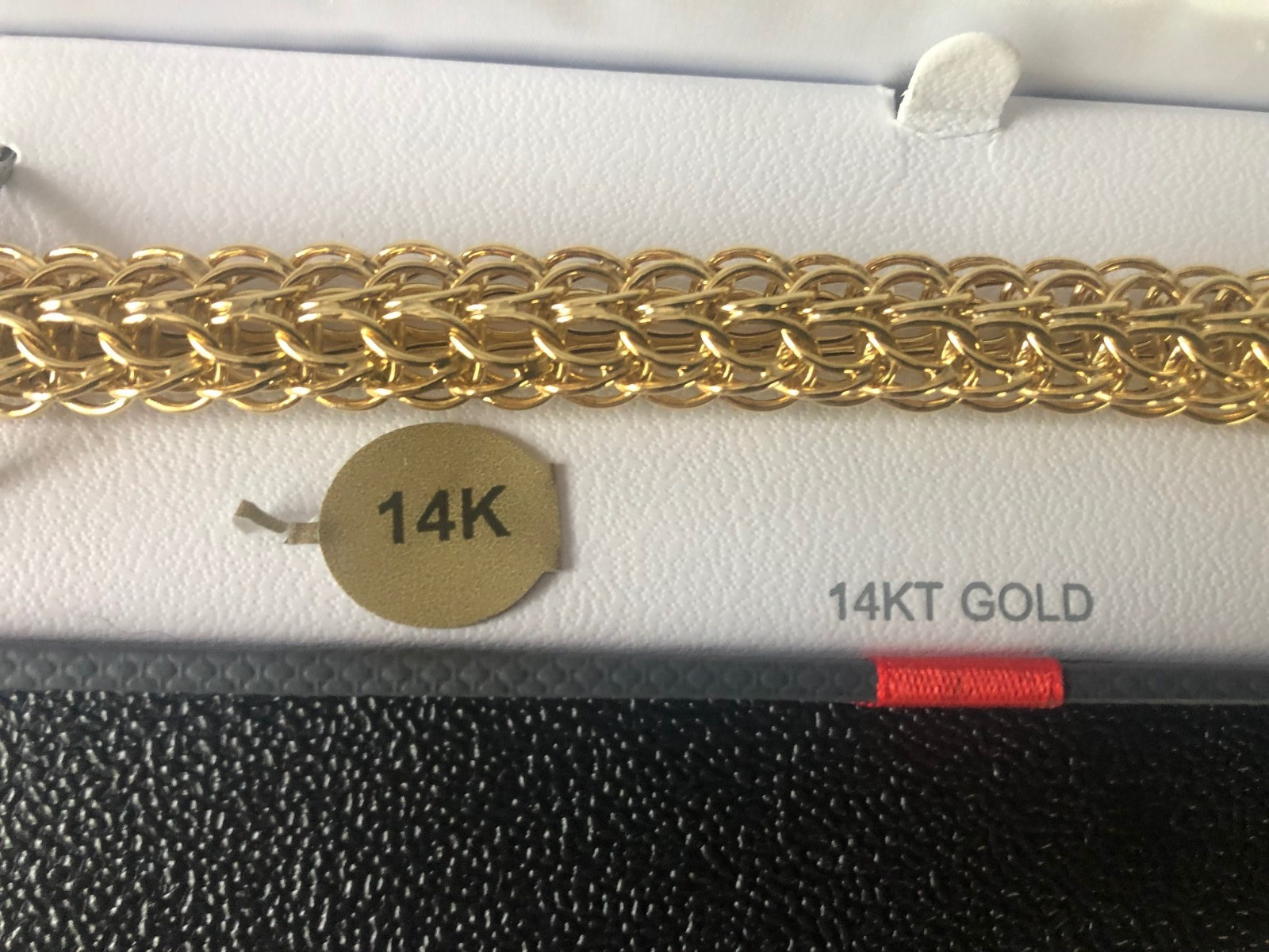 14K Solid Gold woven link hollow bracelet 8″