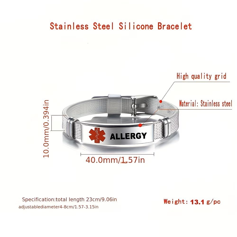 Medical ID Bracelet Stainless Steel Snake Bracelet Silver Emergency Wristband
