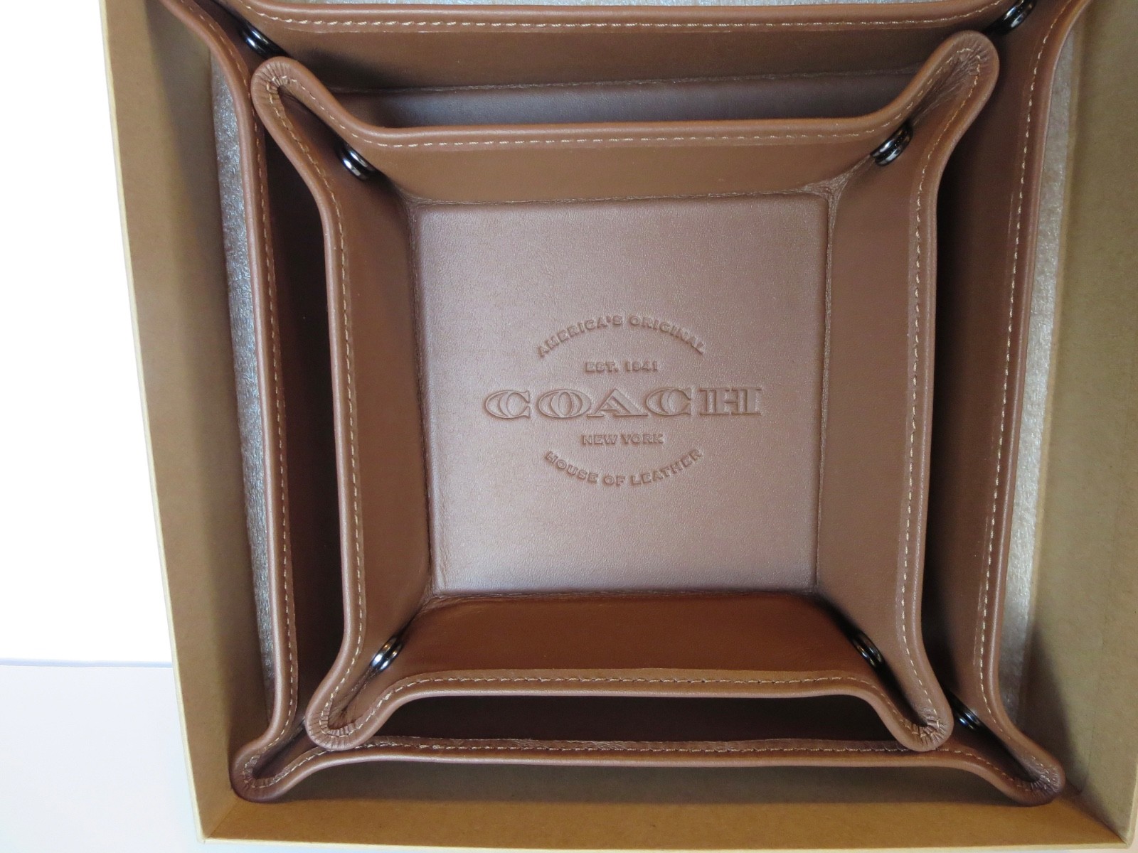 Coach Valet Leather Tray Set Dark Saddle New with Box