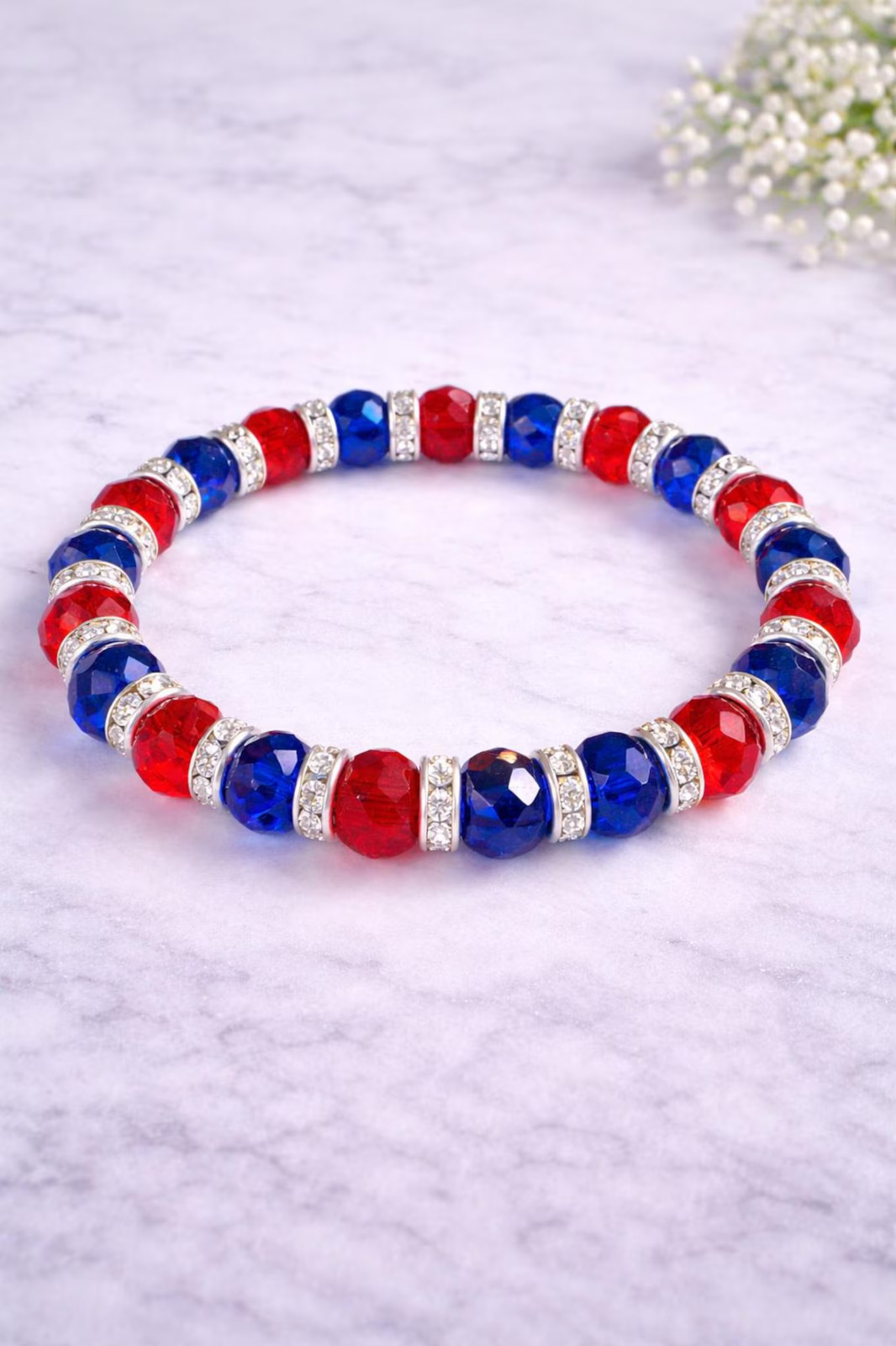 Patriotic Red White Blue Stretch Bracelet – Hypoallergenic Beaded Bracelet
