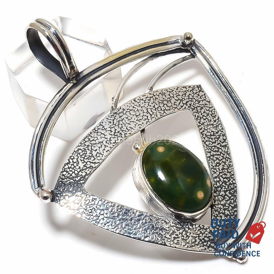 Sterling Silver Genuine Ocean Jasper Daughter Artisan Channel Set New Pendant