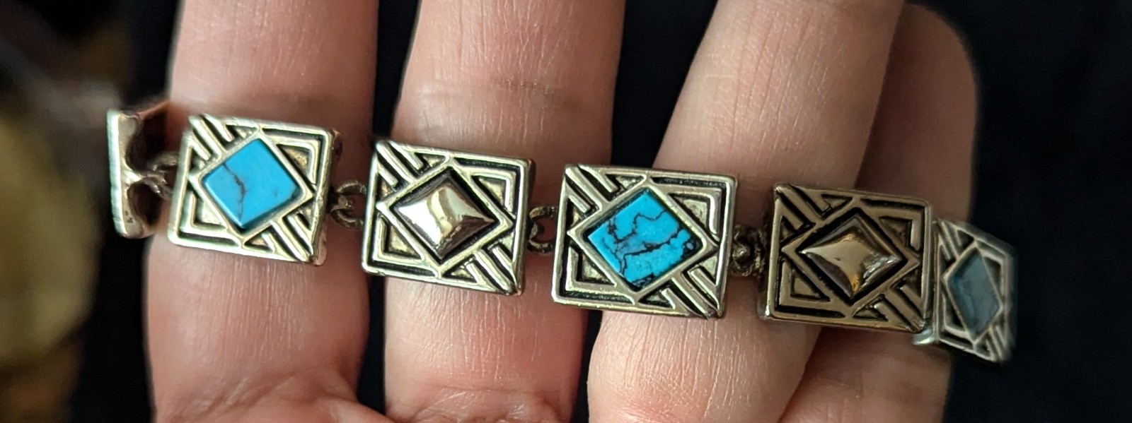 Vintage Silver Tone And Turquoise bracelet. 7 Inches. Not Stamped Silver Or 925