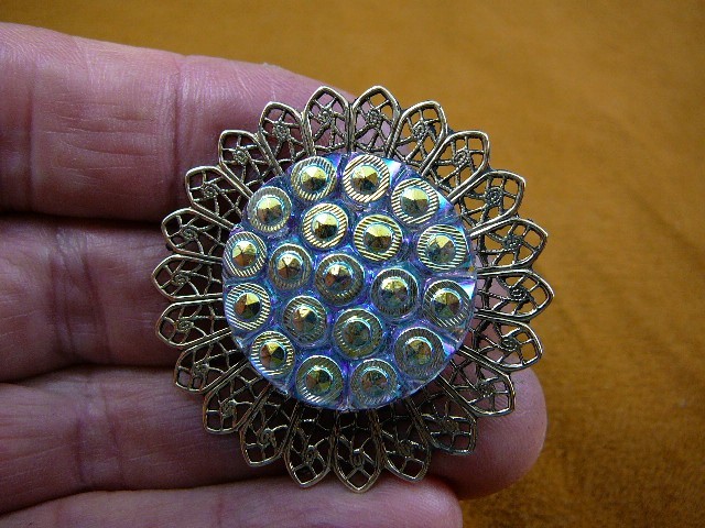 Z18-47) green blue polka dot circle textured Czech glass button pin brooch