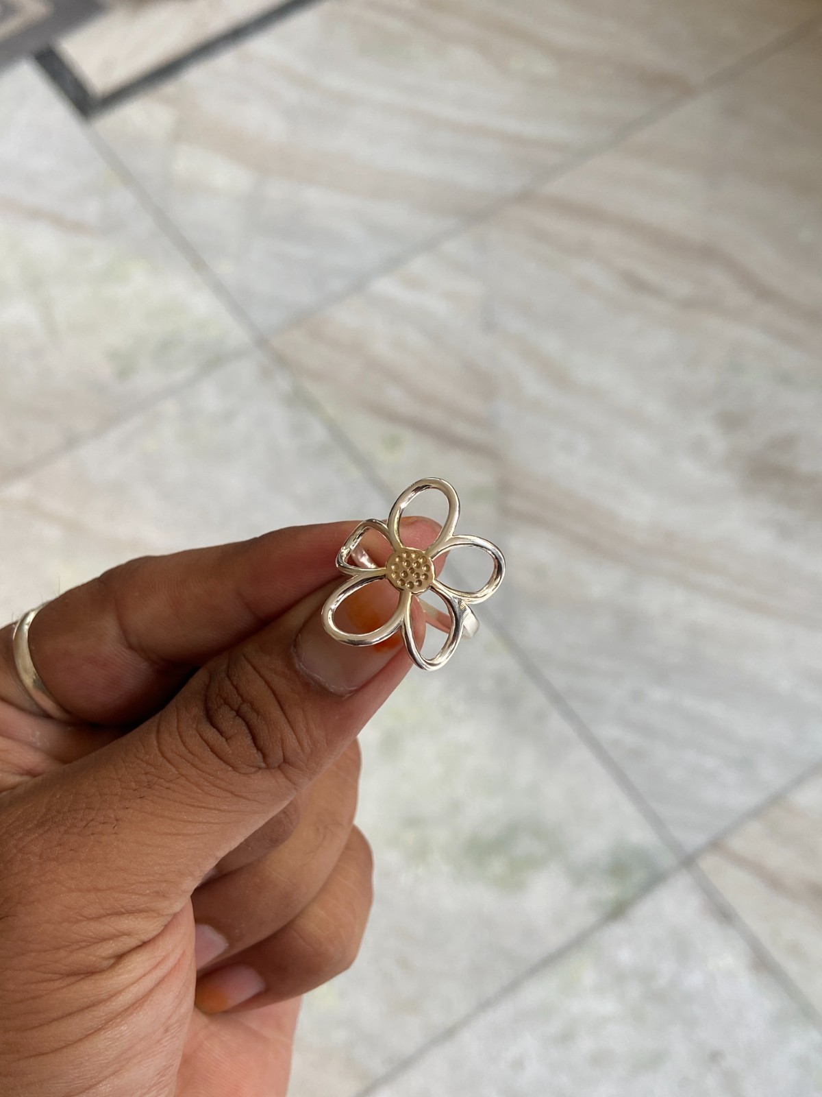925 Sterling Silver Daisy Flower Ring Two Tone Gold Open Petal Boho Band 4-15US