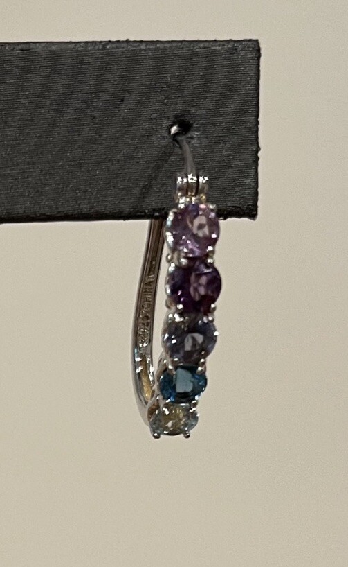 Gemstone Shades Of Amethyst, Sky Blue Topaz, Blue Topaz Line Earrings 925