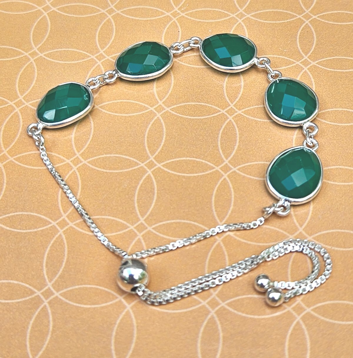 925 Sterling Natural Green Onyx Bolo Adjustable Bracelet 9.5 Inches, 19.40 ctw