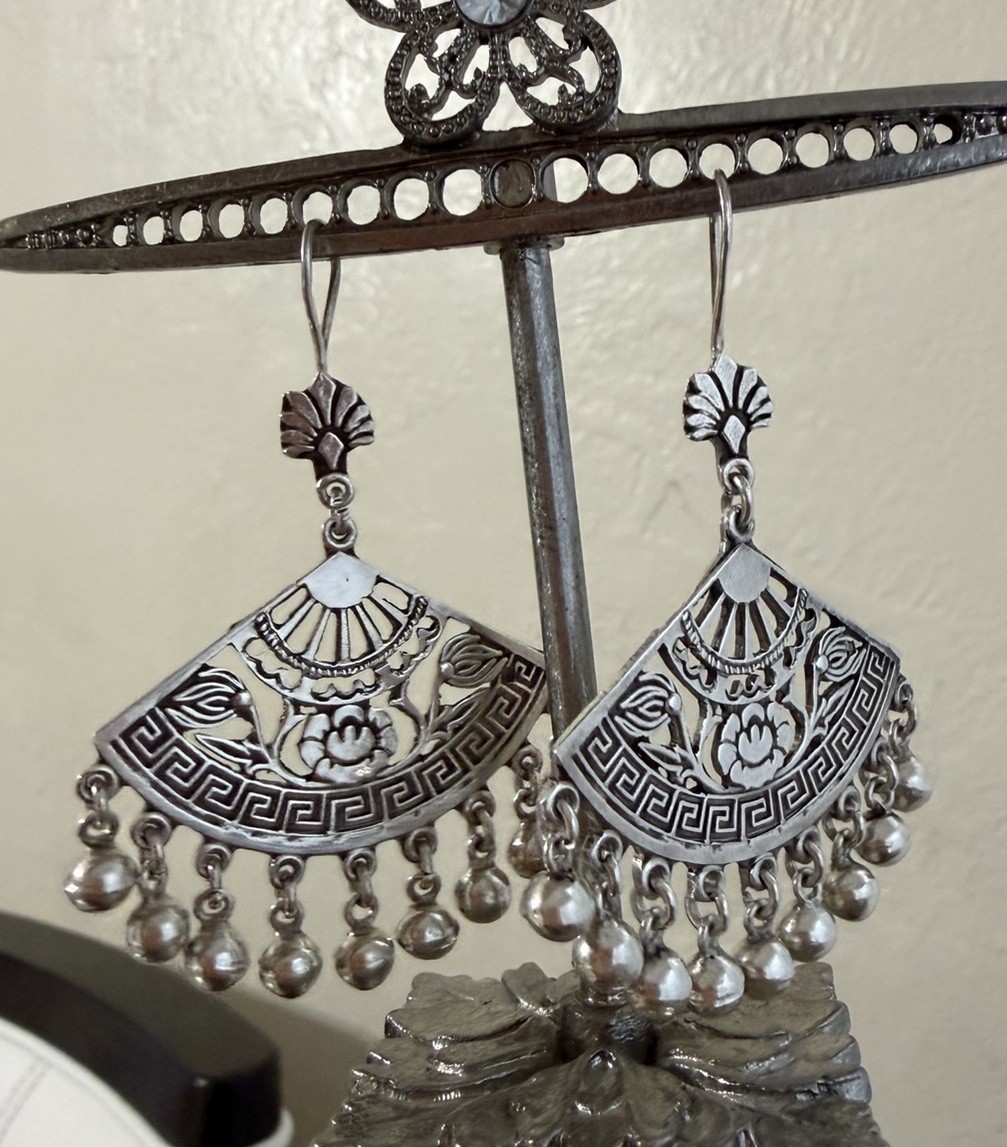Vintage Egyptian Sterling Silver Earrings Greek Key Tribal