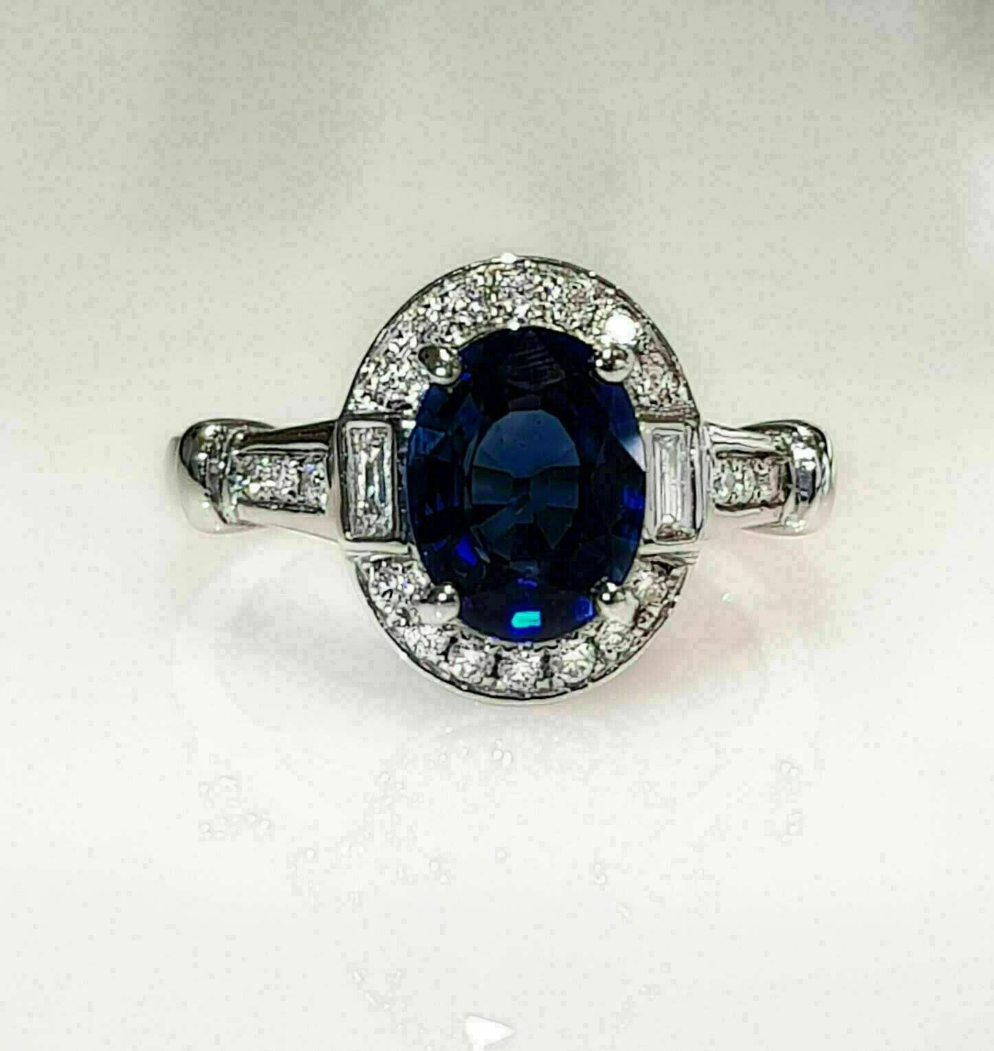 2Ct Lab-Created Blue Sapphire Halo Diamond Engagement Ring 14K White Gold Finish