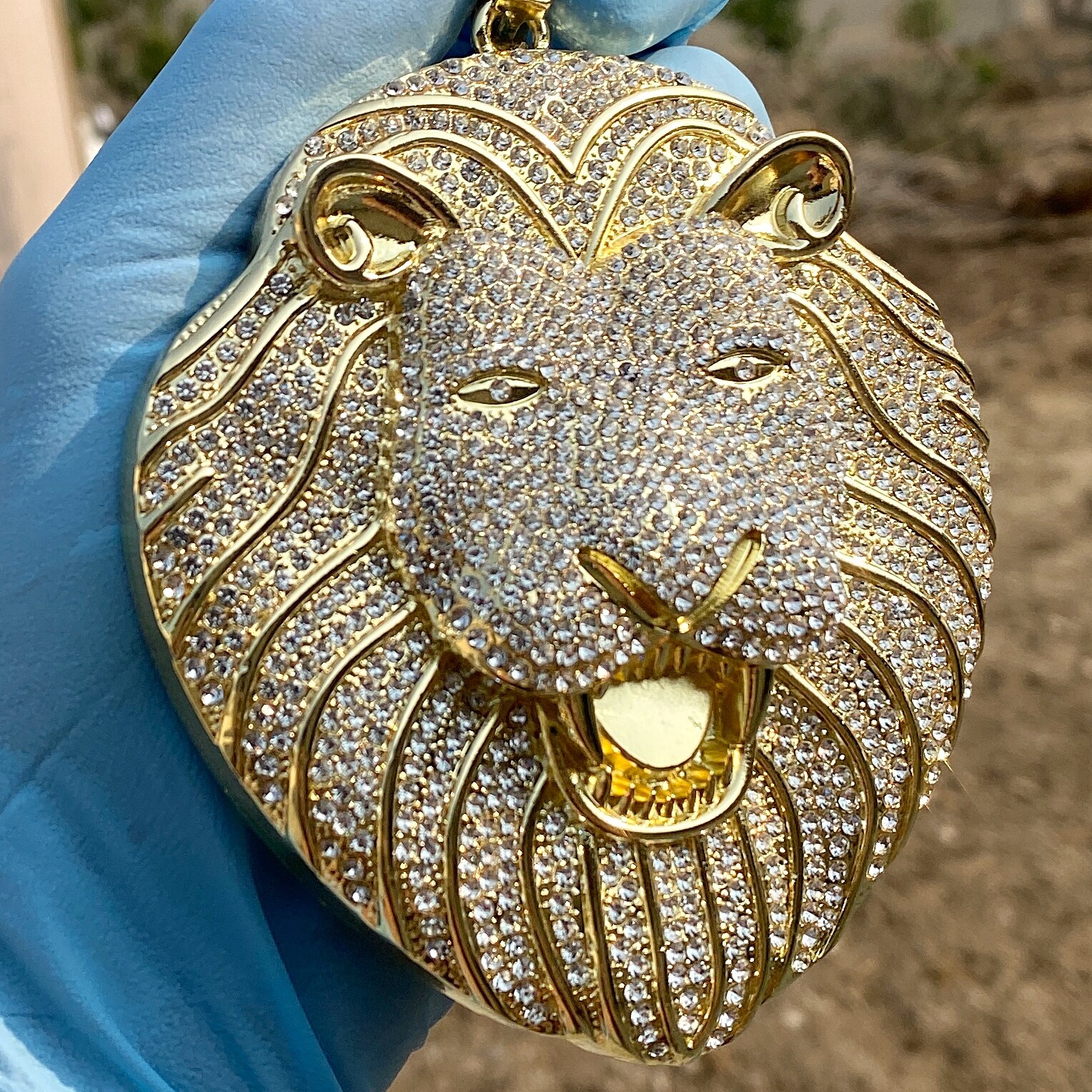 Huge Big Lion Head Jumbo Large Hip Hop Pendant 14K Gold Plated Iced Bling Out CZ