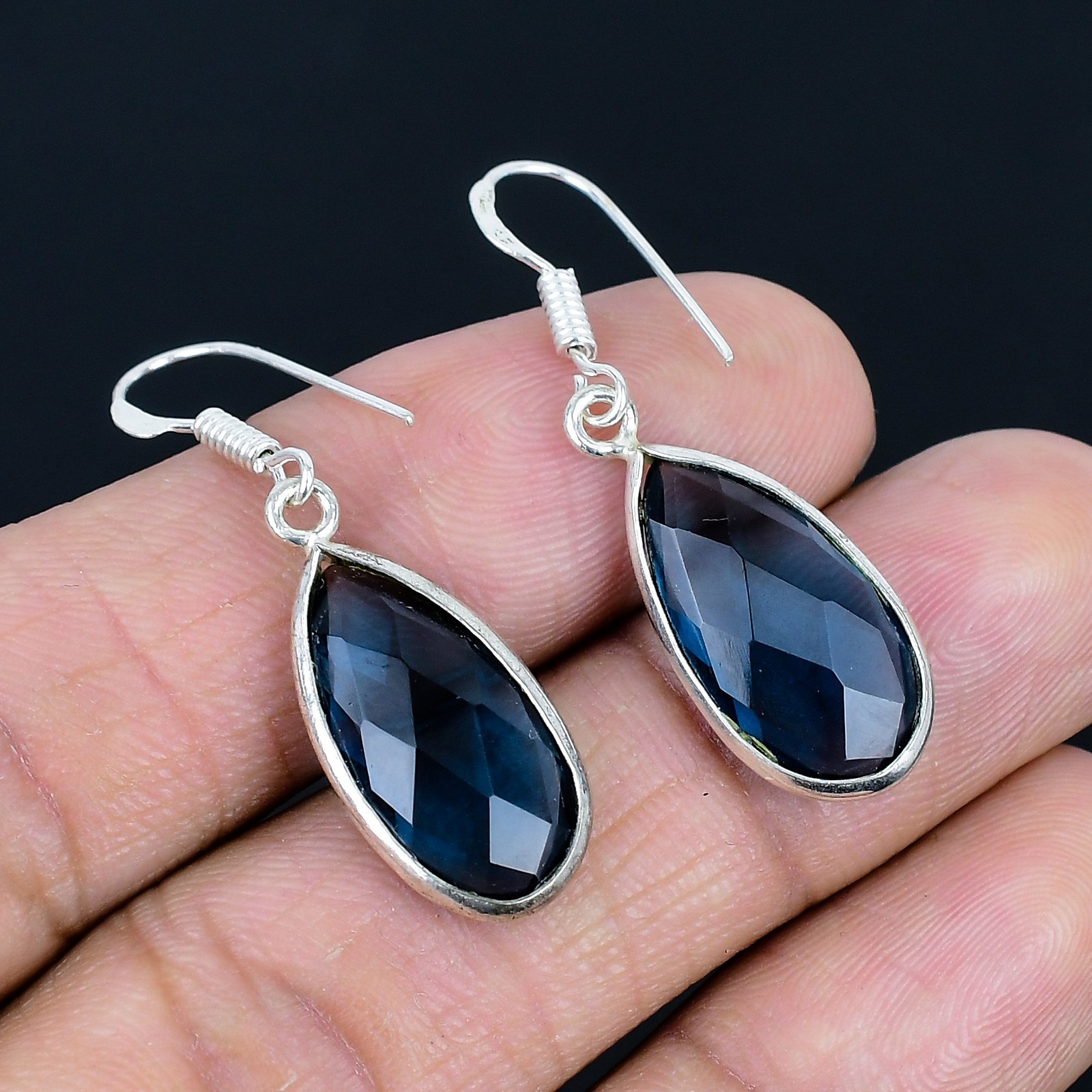 Iolite 925 Sterling Silver Gemstone Handmade Gift Jewelry Earrings 1.6″ MXE 5674