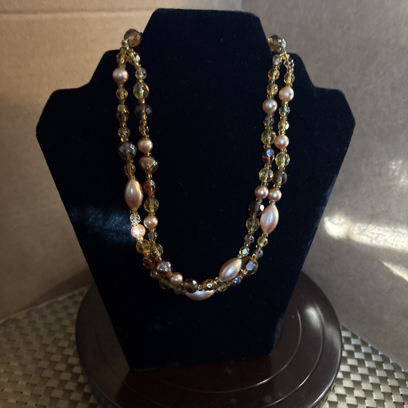 Vintage Two Strand Adjustable Hook Necklace, Beautiful Colors