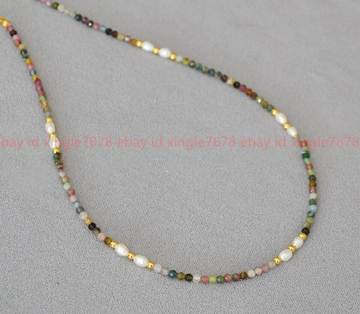 3mm Faceted Multicolor Tourmaline Round Gems Beads Natural White Pearl Necklace