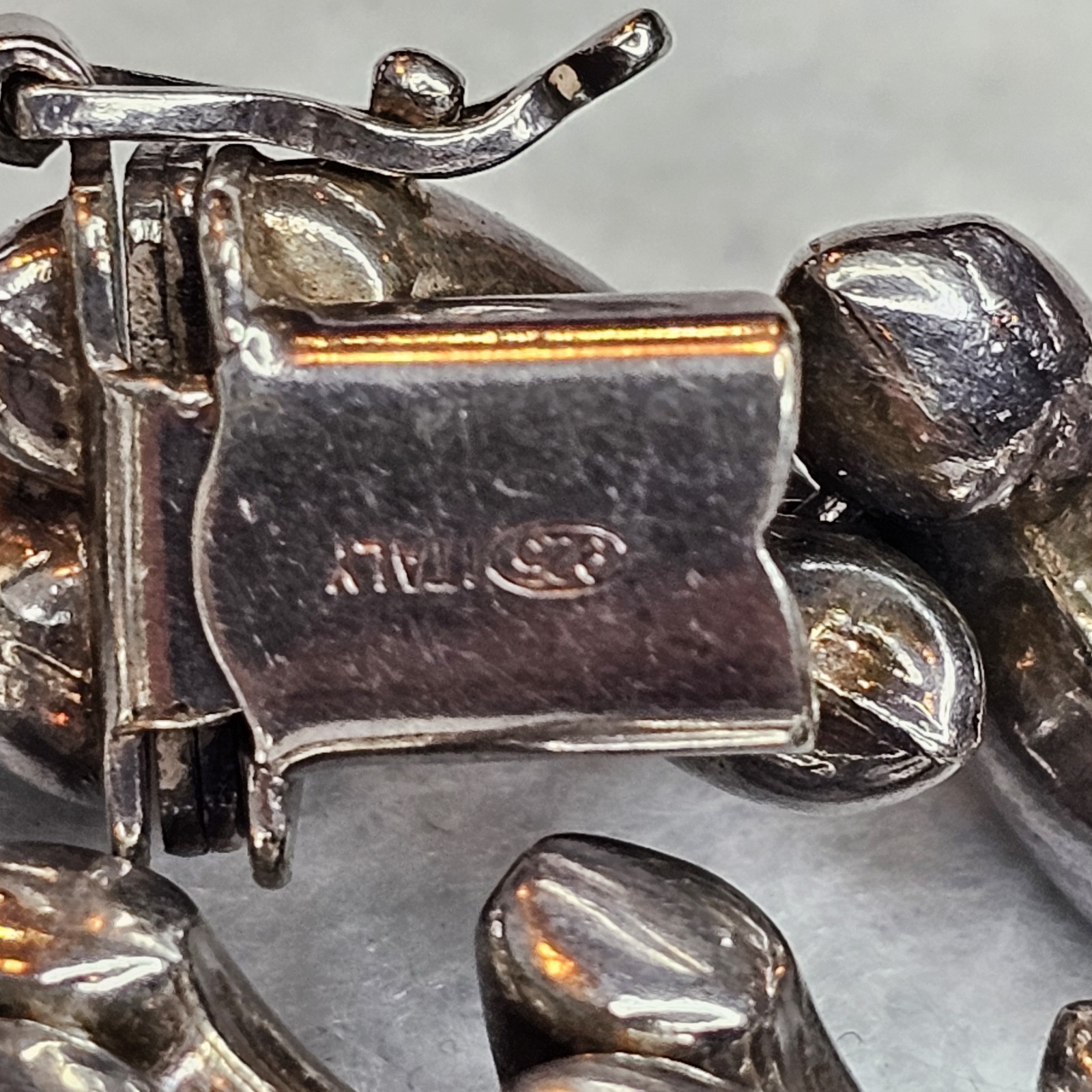 Italian 925 Sterling Silver San Marco Link Bracelet 7” Push Lock Safety