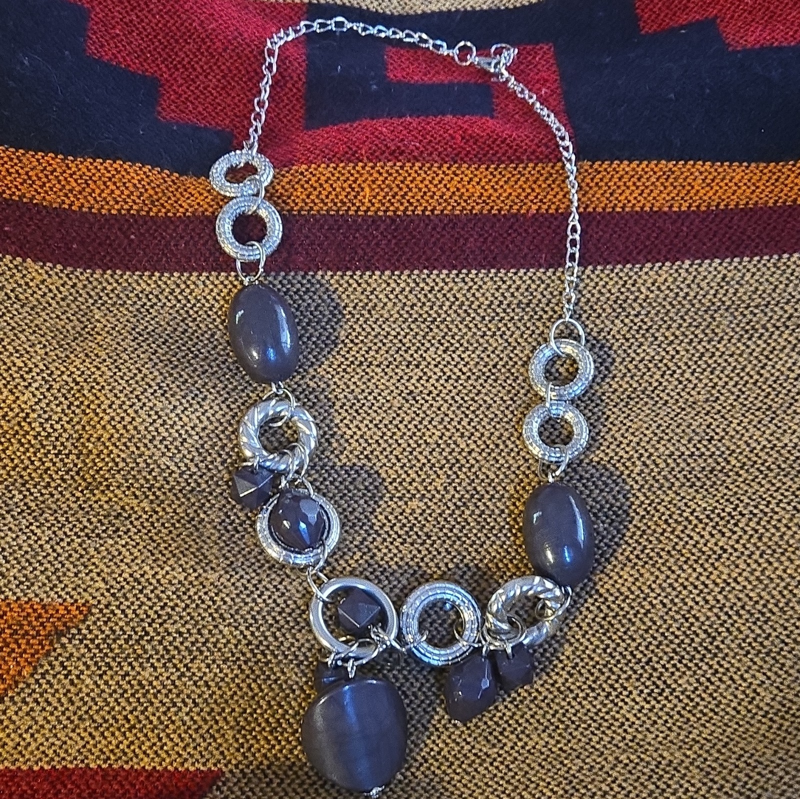 Silver Plated Cable Chain Statement Necklace Purple Dyed Oval Agate Lobster