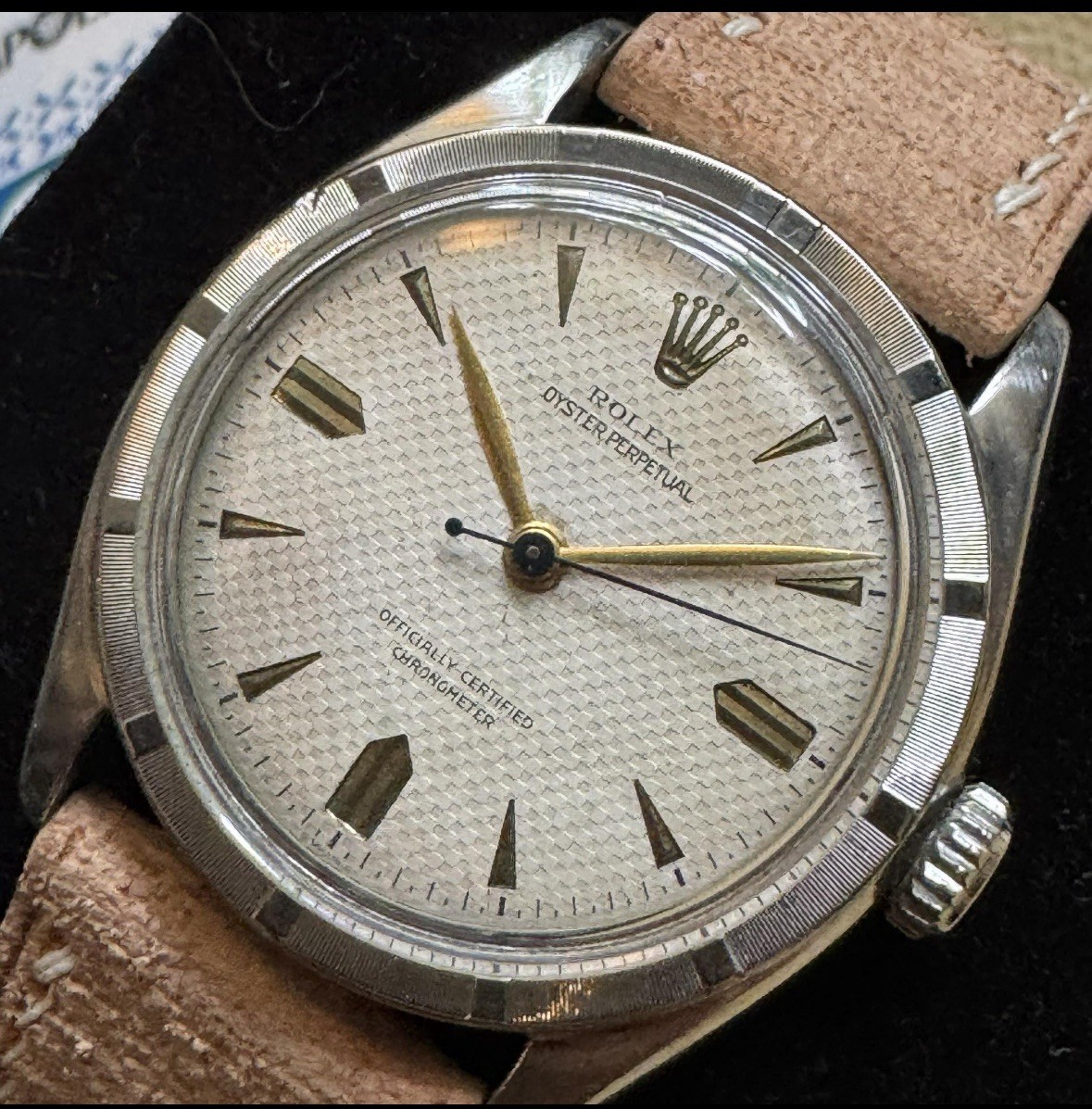 1952 Vintage ROLEX BUBBLEBACK 6103 Honeycomb Waffle dial Rare 2piece 635 Cosc