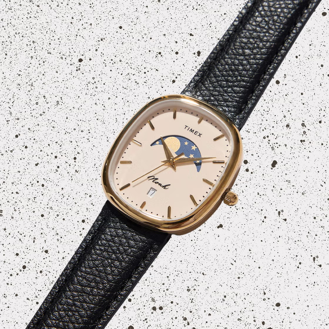 Noah x Timex Oval Moon Phase Watch Black/Gold Leather Strap New