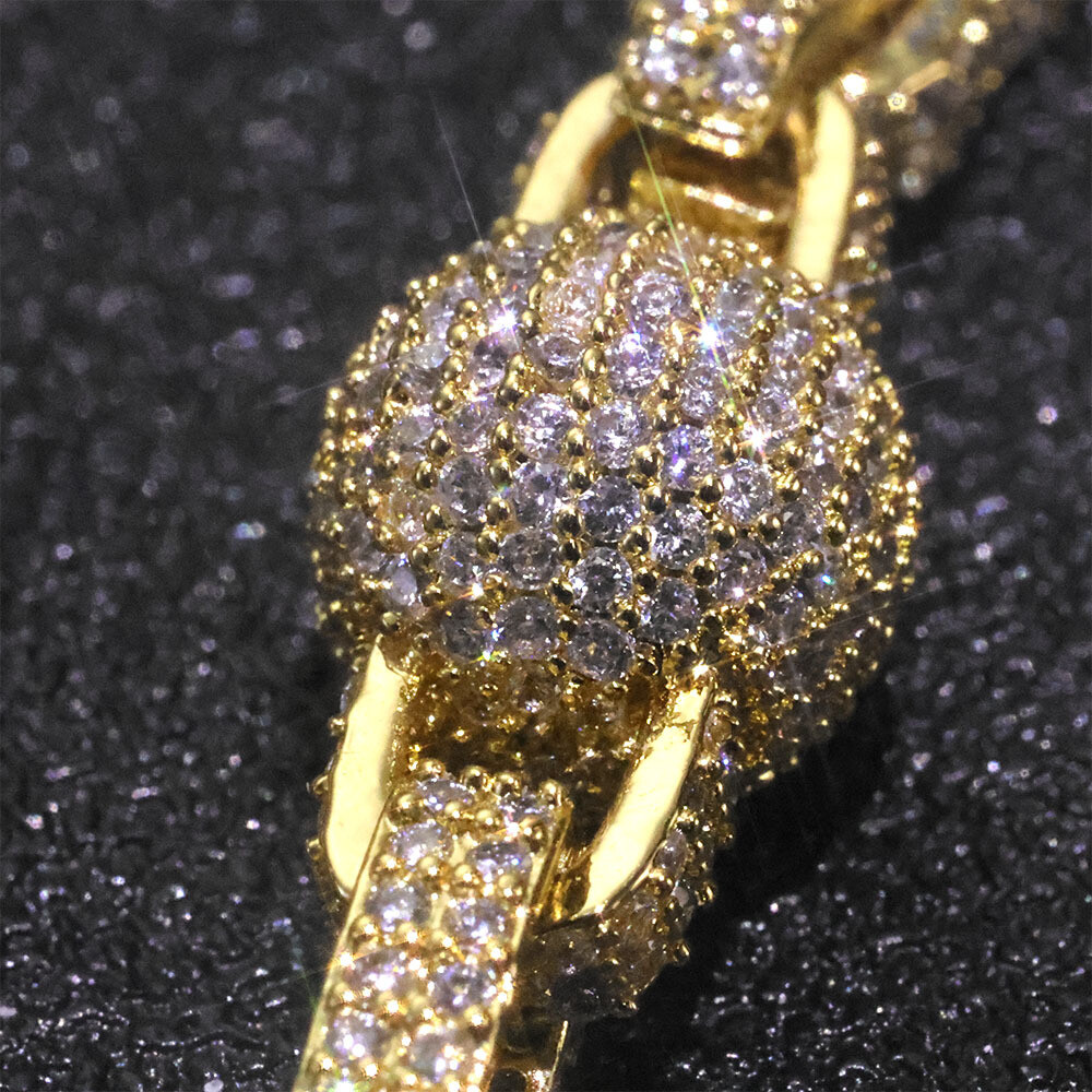 10mm Women’s Four-leaf Clover Iced CZ Out Tennis Chain Bracelet Men Gold Plated